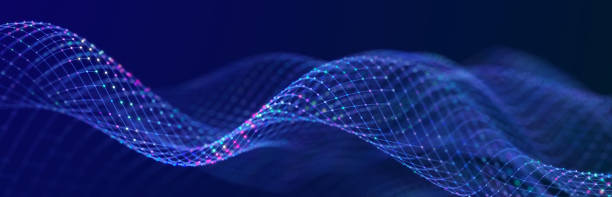 istock Particle stream. Purple background with many glowing particles. Information technology background. 3d rendering. 1444916633