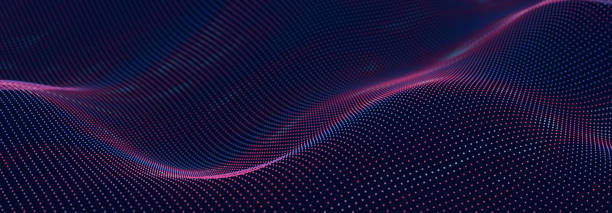 istock Particle stream. Purple background with many glowing particles. Information technology background. 3d rendering. 1444916726