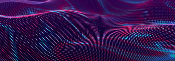 istock Particle stream. Purple background with many glowing particles. Information technology background. 3d rendering. 1444916789