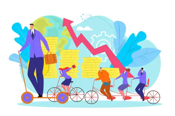 Vector illustration of Success leadership in business concept, vector illustration. Leader bos character with team group people, company growth chart.