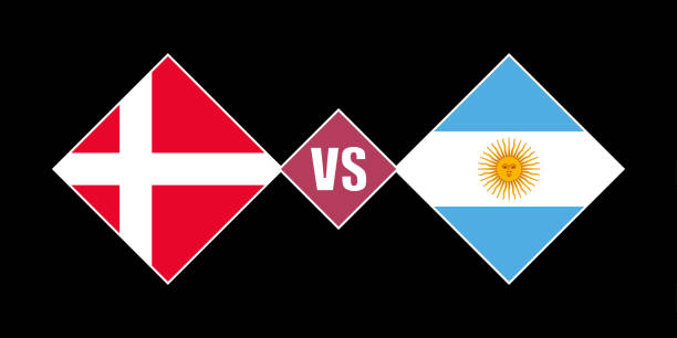 dänemark vs argentinien flagge konzept. vektordarstellung. - argentina qatar stock-grafiken, -clipart, -cartoons und -symbole