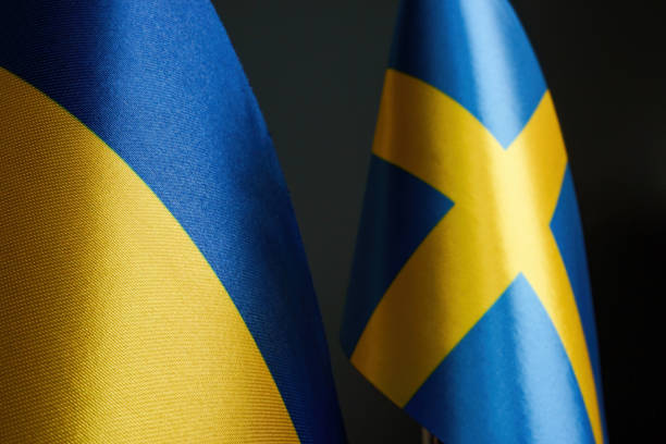 istock Flags of Ukraine and Sweden side by side. 1444917056