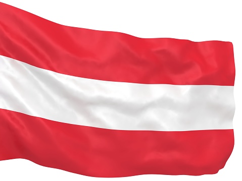 Poland flag waving on the flagpole on a sky background