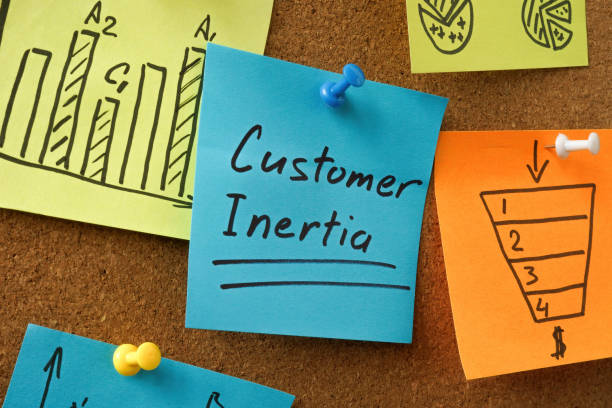 istock Board with stickers and one with Customer inertia inscription. 1444917547