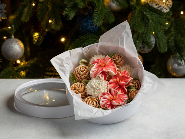 istock Zephyr bouquet of flowers in a gift box on a light background 1444922252