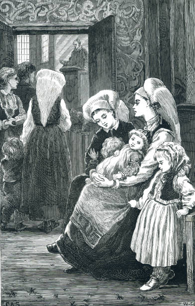 istock Norwegian Church porch interior 19th century illustration 1444926383