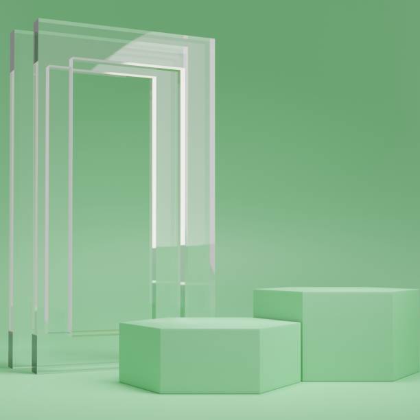 istock 3d rendering display product abstract minimal scene with geometric podium platform. stand for cosmetic products. Stage showcase on pedestal 3d studio. 1444930479