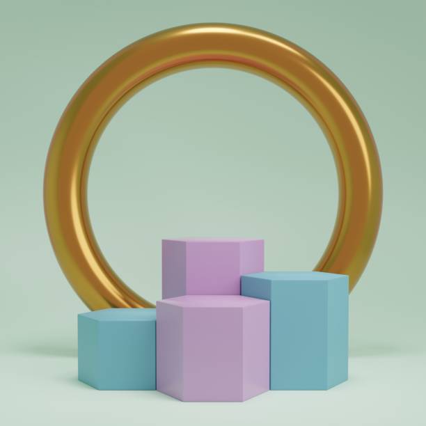 istock 3d rendering display product abstract minimal scene with geometric podium platform. stand for cosmetic products. Stage showcase on pedestal 3d studio. 1444930879