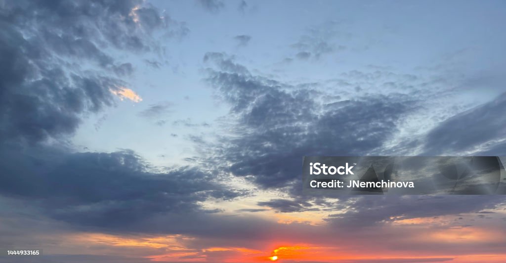 Sunset Horizontal Sky Wide Panorama With Sunset And Clouds Horizontal Cloudscape Nature ...