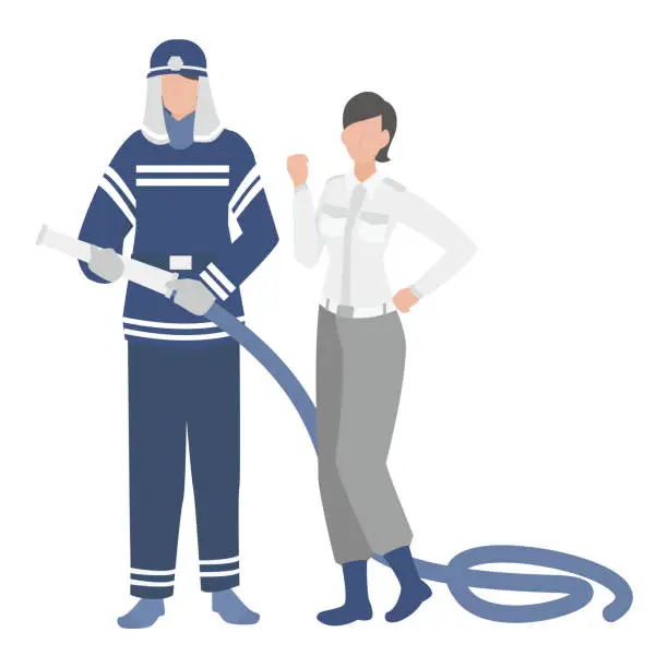 Vector illustration of Firefighter male and rescue worker female