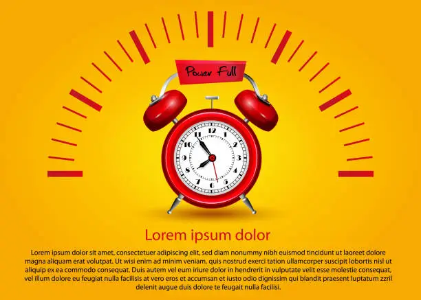 Vector illustration of Time concept in realistic style. Alarm clock with dial on abstract color background with place for text.