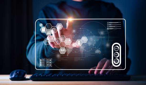 istock Investor businessman, business analysis and strategy, big data concept analyzing financial on virtual touch screen, futuristic technology solution for business development. 1444942308