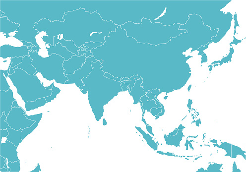 Maps of all of Asia, national borders, Asian continent