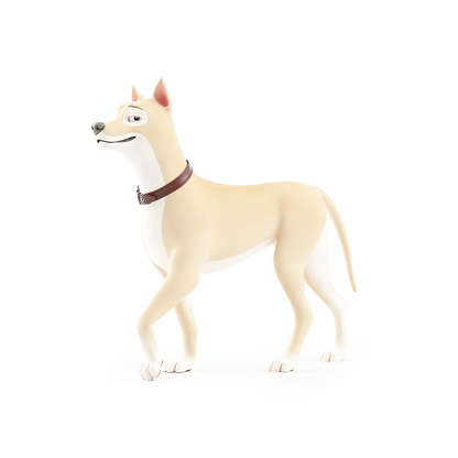 3d cartoon dog walking proudly, illustration isolated on white background