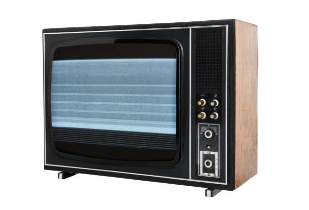istock Old black TV with noise on the screen. Retro technology concept. 1444943667