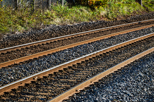 Glendale, California, USA - July 24, 2021: Train wheels on Flatcar, Glendale Station.