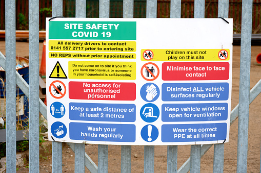 Construction building site Covid-19 health and safety sign UK
