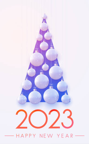istock Christmas tree made of hanging purple baubles. 1444947233