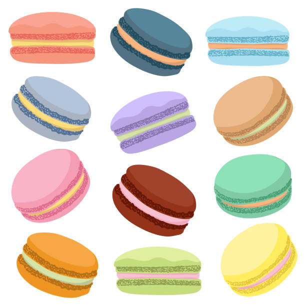 illustrazioni stock, clip art, cartoni animati e icone di tendenza di illustrazione vettoriale delle collezioni colorate di macaron su priorità bassa bianca - amaretto