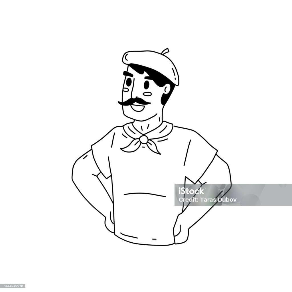 Người Đàn Ông Pháp Với Ria Mép Và Mũ Nồi Bản Vẽ Hài Hước Của Người ...