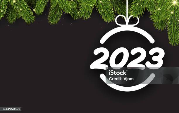 Contour De Boule De Noël Accroché Avec Signe 2023 Avec Sapin Vecteurs Contour De Boule De Noël Accroché Avec Signe 2023 Avec Sapin Vecteurs