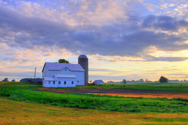 istock Barn with Silo at sunrise-Howard County, Indiana 1444954373