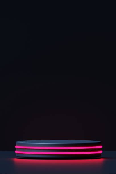 istock Podium with neon glow on a black background, 3d render 1444957561