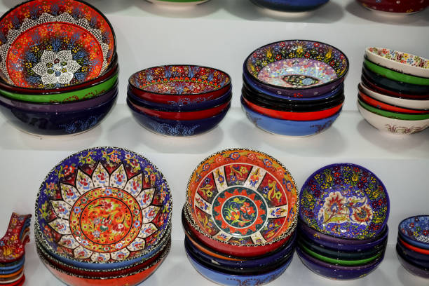Beautifully displayed exotic and colorful porcelain for sale
