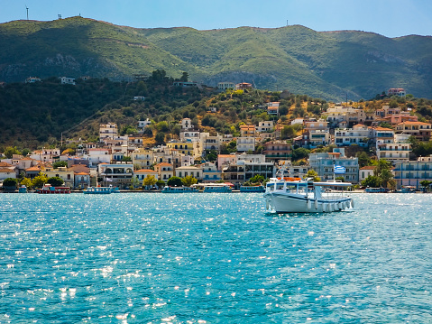 Ferry crossing to Poros from Galatas on the mainland of Greece.