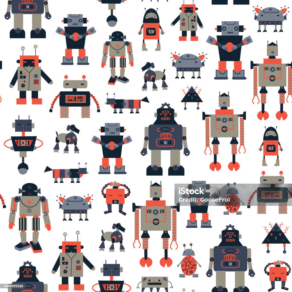 Fun Robot Patterns Funny Robot Vector Seamless Pattern Stock Illustration - Download Image ...