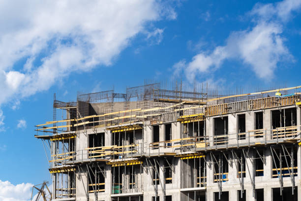 istock Facade of high-rise panel building in city 1444959729