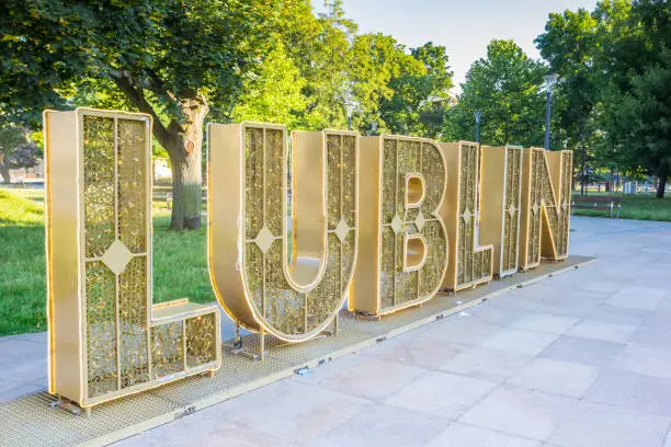 Large letters forming the city name in Lublin, Poland