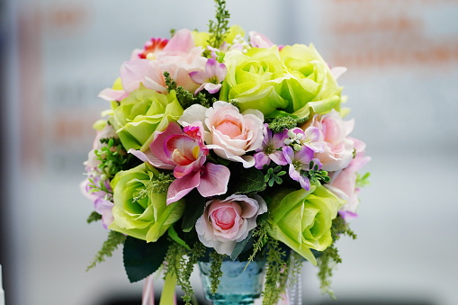 beautiful bouquet made of different flowers. colorful color mix flowers.