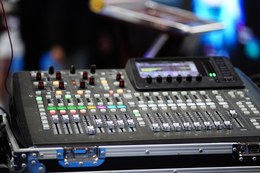Close-up mixing console used for live performance