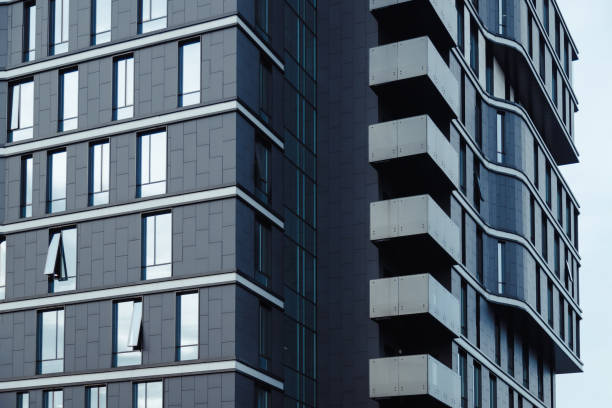 istock Contemporary corporate building, minimal straight shape building. Architectural texture 1444963167