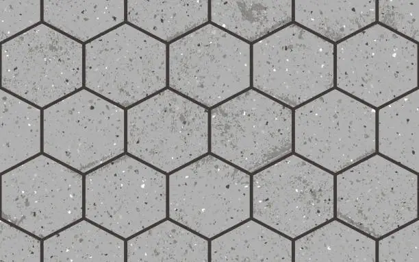 Vector illustration of Seamless pattern of pavement with hexagon textured concrete bricks