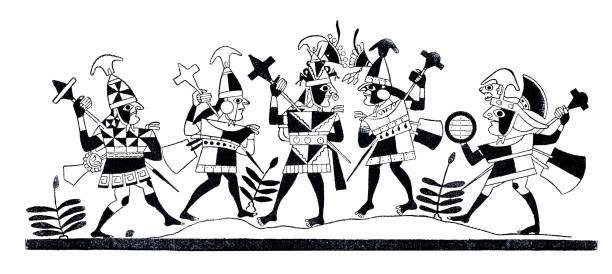 ilustracja walki wojowników indiańskich chimoru - old fashioned indigenous culture inca past stock illustrations