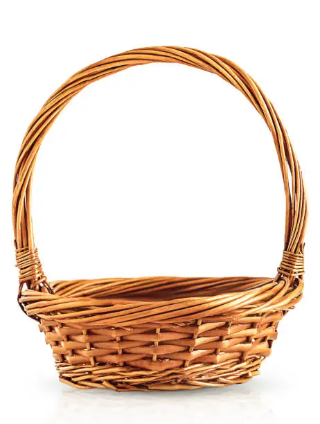 empty wicker basket, isolated on a white background