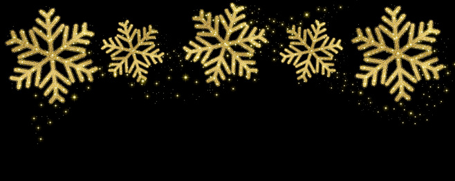 Christmas and Happy New Year Card Background with Golden Snowflakes On Black