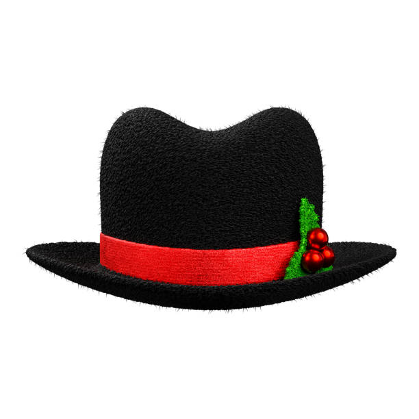 Spotlight on a trilby hat lying on a dark, corded carpet - with copy space.