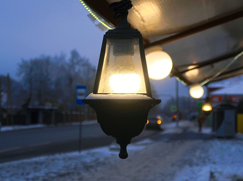 Street lamp close-up at dusk