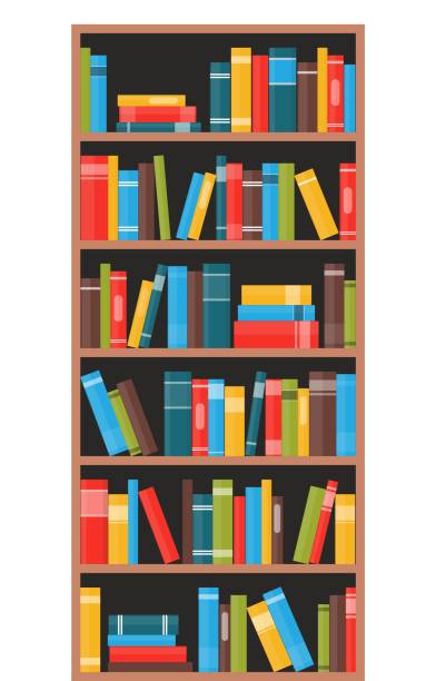 bookcase with books. book shelves with multicolored book spines. vector illustration in flat style. - 書櫃 幅插畫檔、美工圖案、卡通及圖標