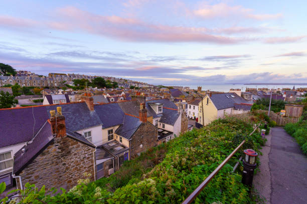 istock Sunset rooftop view of the town on St Ives 1444975177
