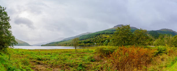 Panoramic landscape of Loch Long, in Loch Lomond and the Trossachs National Park, Scotland, UK