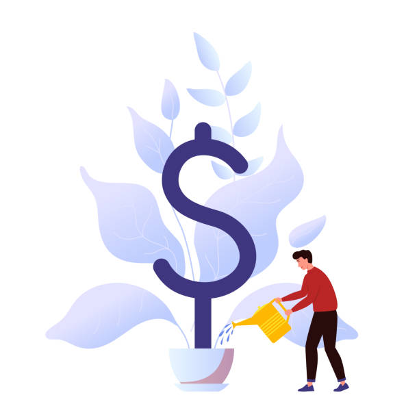 financial growth concept. financial analysis, consultant. profit on investment. deposit return. businessman increasing his wealth. capital growth. flat vector illustration. - 銀行存款單 幅插畫檔、美工圖案、卡通及圖標