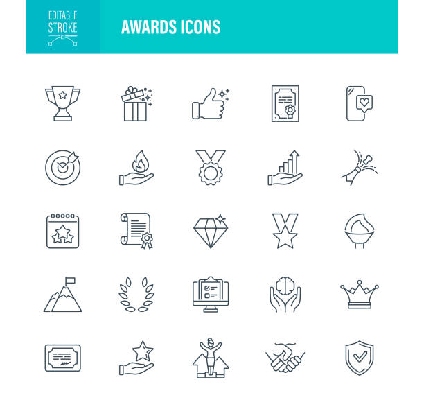 Awards Icons Editable Stroke vector art illustration