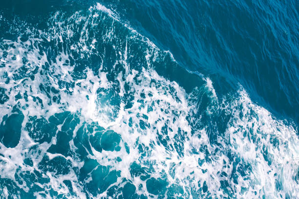 istock Blue sea water with waves and foam, top view. Water surface, background 1444982590