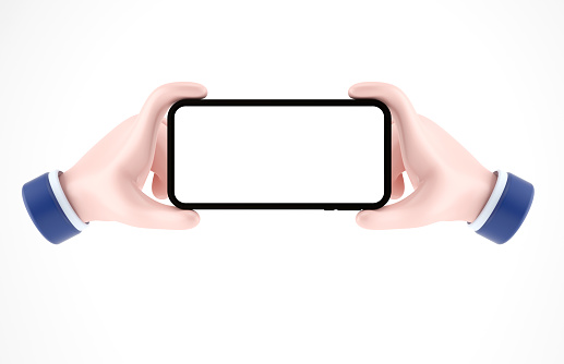 Busines hands holding white screen smartphone, 3d icon isolated on white background