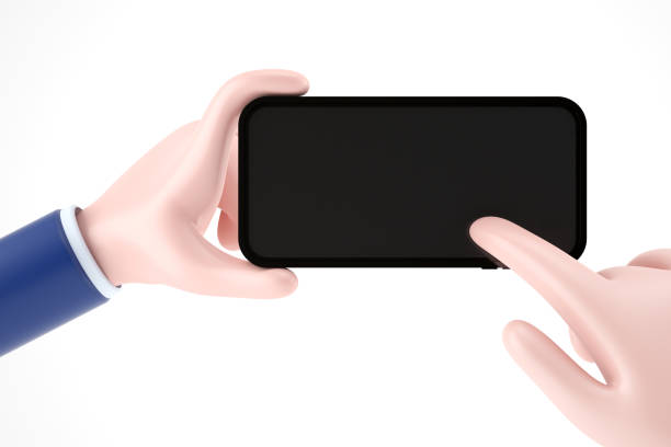 istock Holding phone in two hands. Touching screen with finger 1444984400