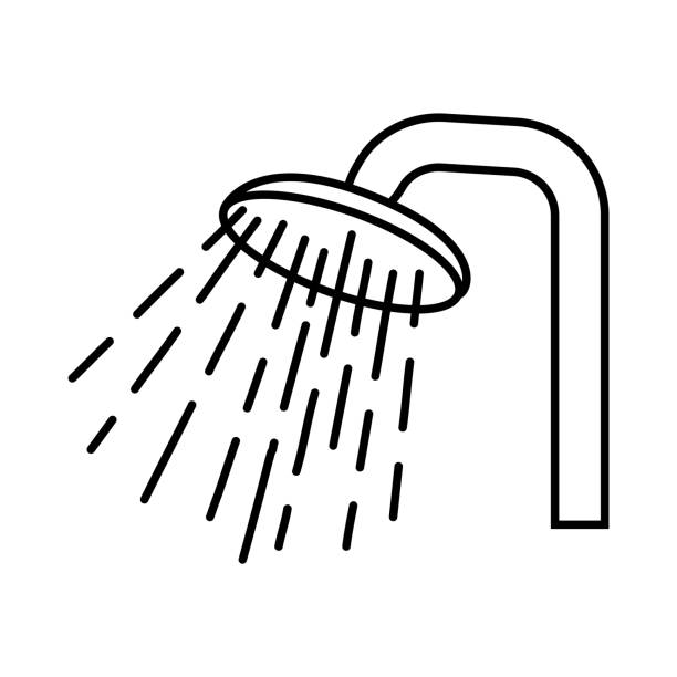 duschvektor-kopfsymbol im handgezeichneten doodle-stil. wasserdusche symbol badezimmer zeichen piktogramm. - when it rains it pours stock-grafiken, -clipart, -cartoons und -symbole